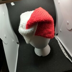 Hand Crafted Knit Unisex Hat Winter Ear Warmer Headbands Red White Knit